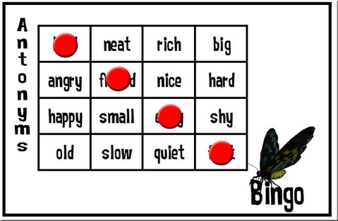 Synonym and Antonym Bingo Vocabulary Game