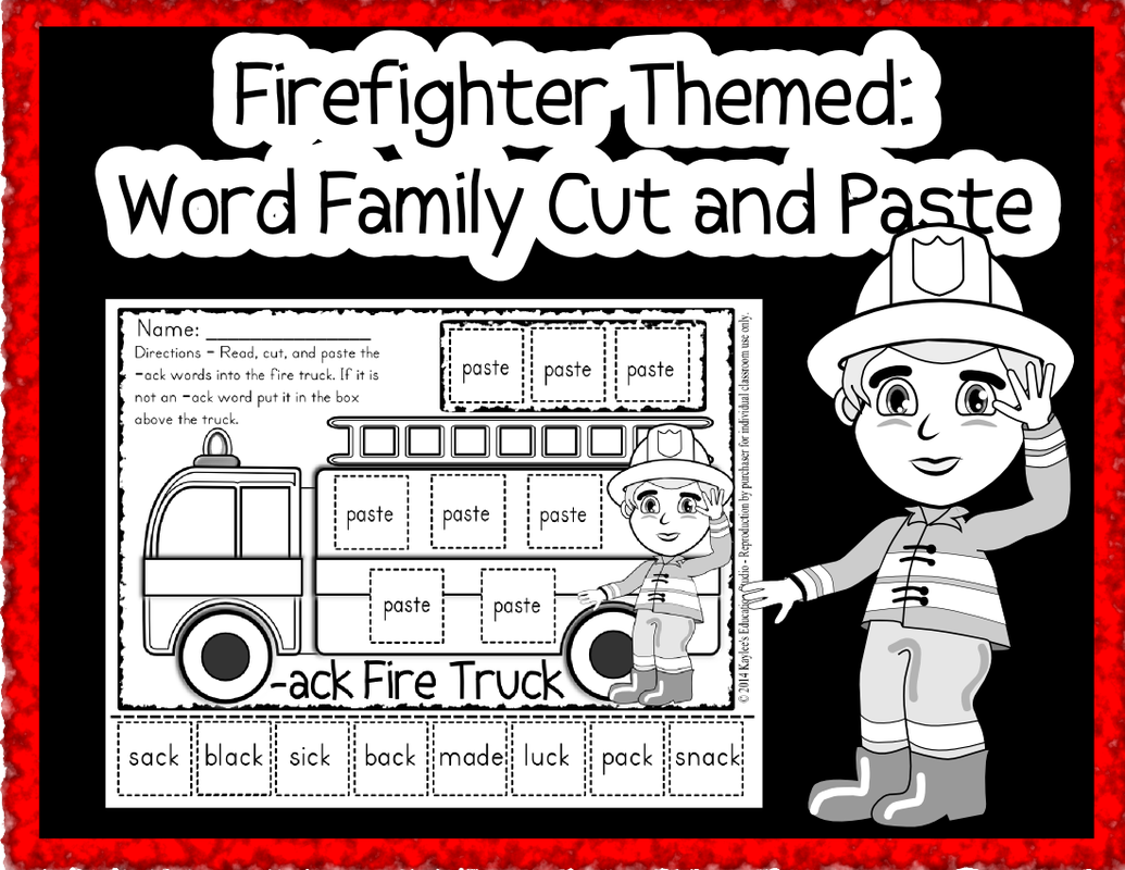 Word family cut and paste - firefighter themed