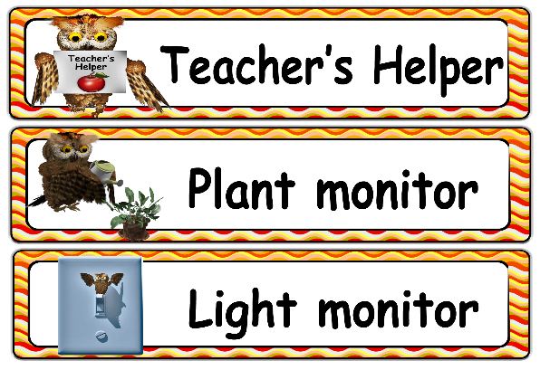 Teachers helper, plant monitor, and light monitor
