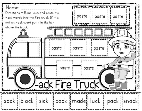 ack - firetruck word family worksheet